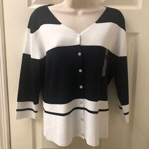 Carolyn Taylor Essentials NWT Women's Black White Striped Cardigan Sweater Med